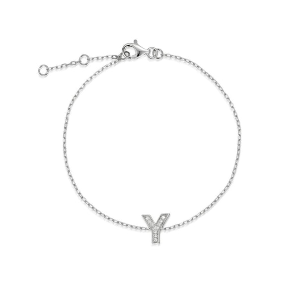 9ct White Gold Diamond Initial Y Bracelet - 6"/6.5"/7" - 0.04ct