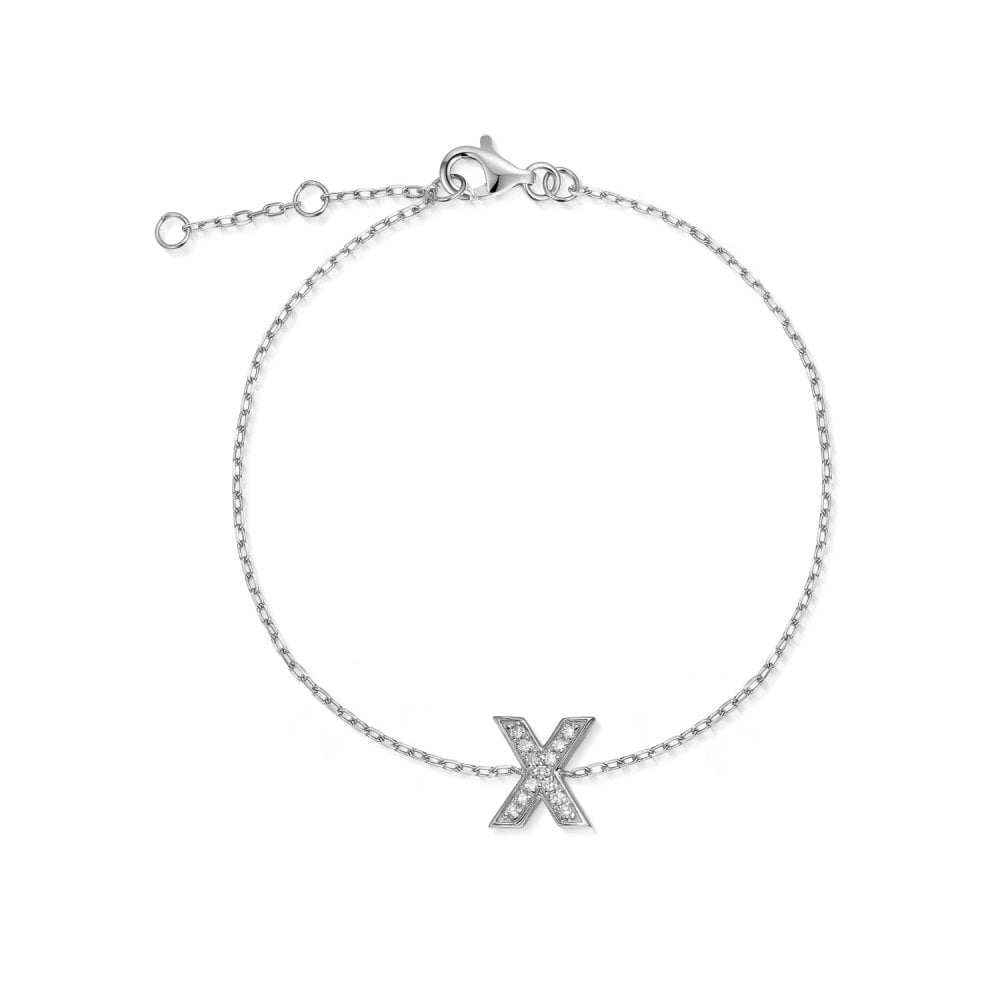 9ct White Gold Diamond Initial X Bracelet - 6"/6.5"/7" - 0.06ct