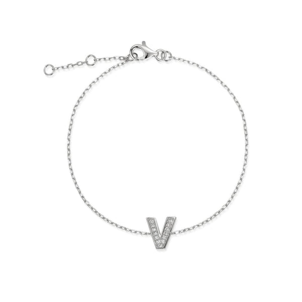 9ct Yellow Gold Diamond Initial V Bracelet - 6"/6.5"/7" - 0.05ct
