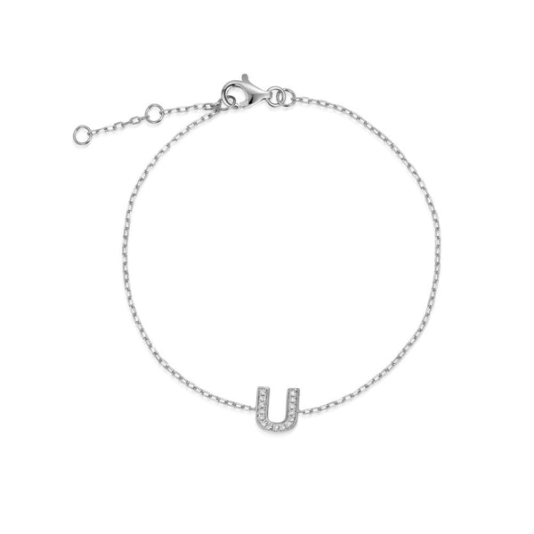 9ct White Gold Diamond Initial U Bracelet - 6"/6.5"/7" - 0.05ct