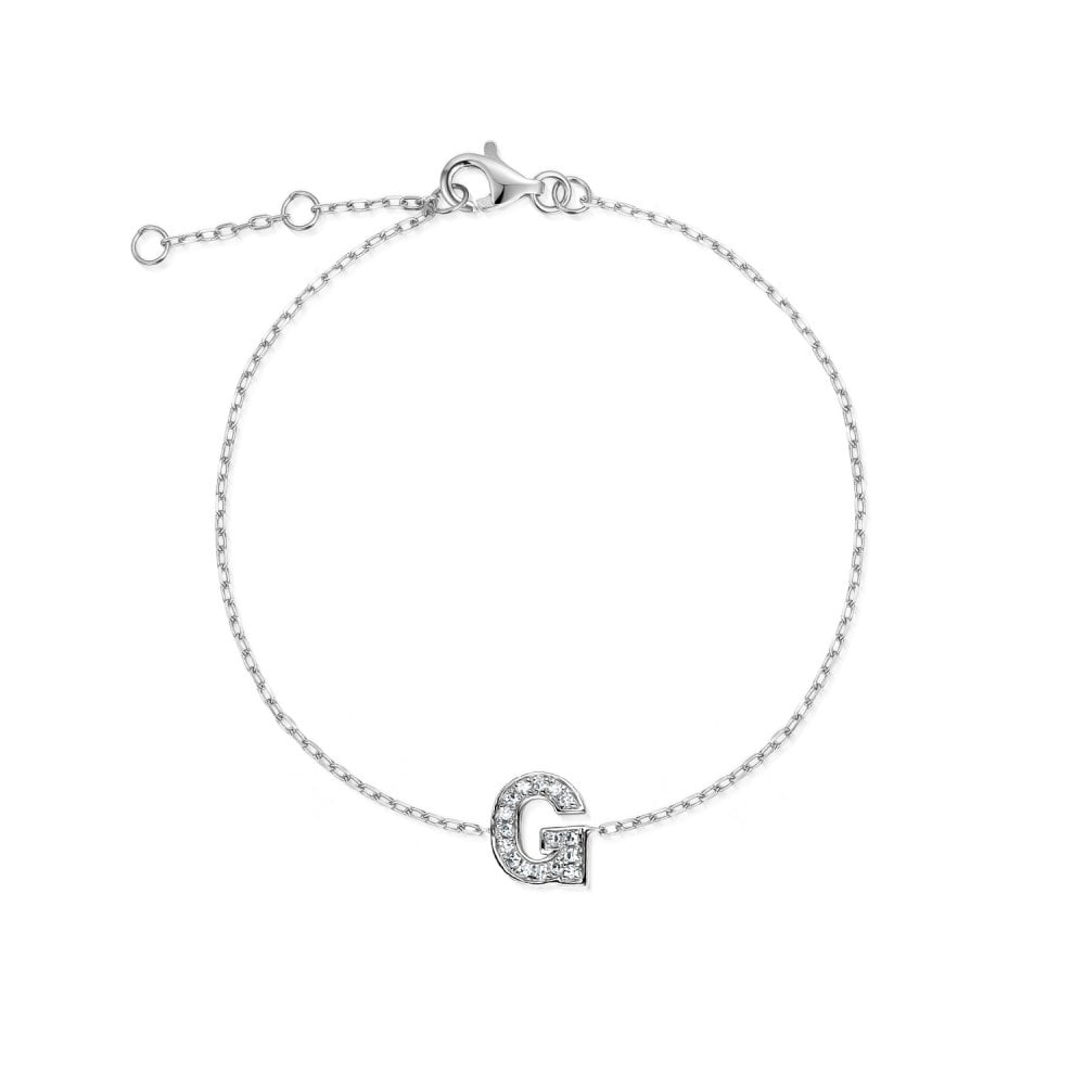 9ct White Gold Diamond Initial G Bracelet - 6"/6.5"/7" - 0.05ct