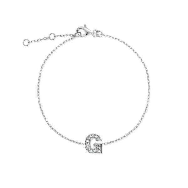 9ct White Gold Diamond Initial G Bracelet - 6"/6.5"/7" - 0.05ct