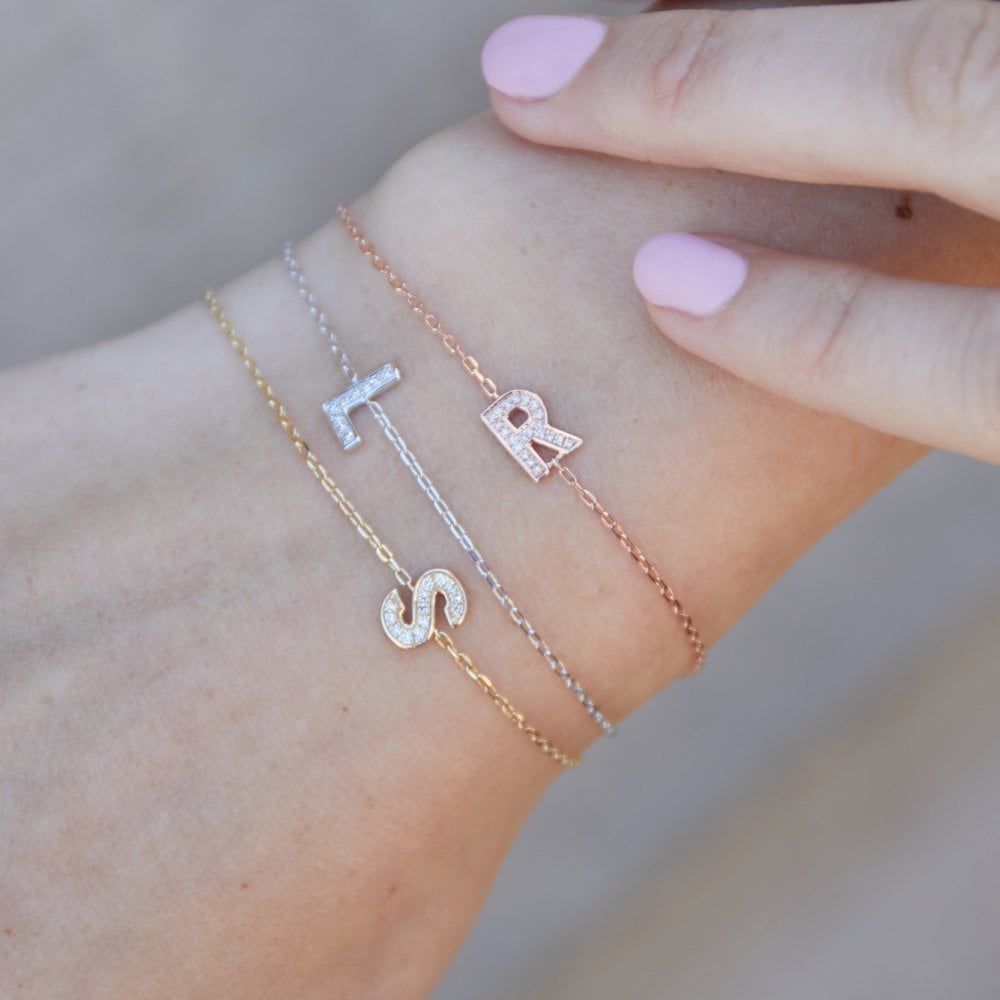 9ct White Gold Diamond Initial G Bracelet - 6"/6.5"/7" - 0.05ct