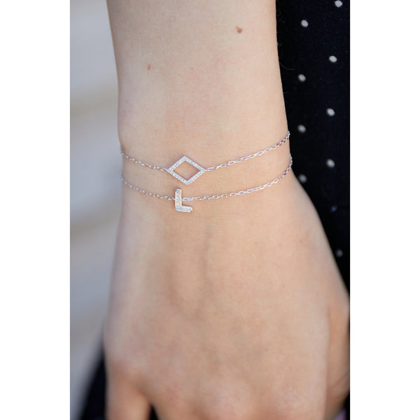 9ct White Gold Diamond Initial G Bracelet - 6"/6.5"/7" - 0.05ct