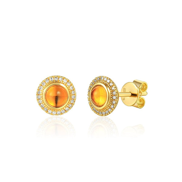 Ladies 18ct Yellow Gold Diamond & Citrine Stud Earrings