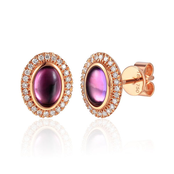 Ladies 18ct Rose Gold Amethyst And Diamond Stud Earrings