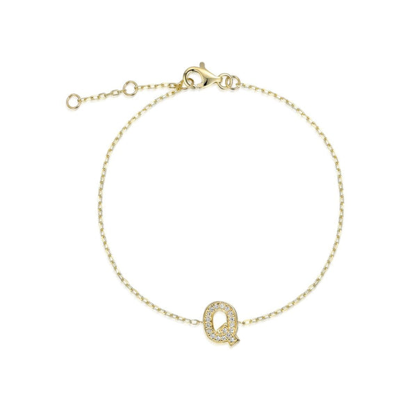 9ct Yellow Gold Diamond Initial Q Bracelet - 6"/6.5"/7" - 0.07ct