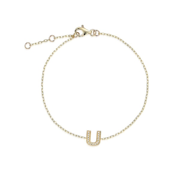 9ct Yellow Gold Diamond Initial U Bracelet - 6"/6.5"/7" - 0.05ct