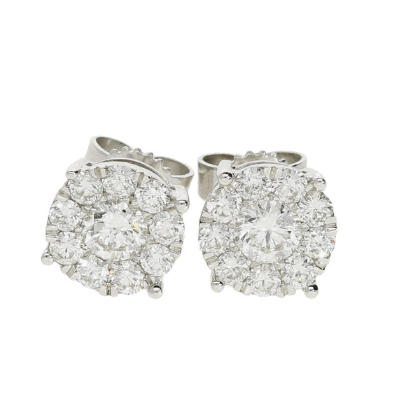 9ct White Gold Diamond Cluster Earrings - 1.00ct