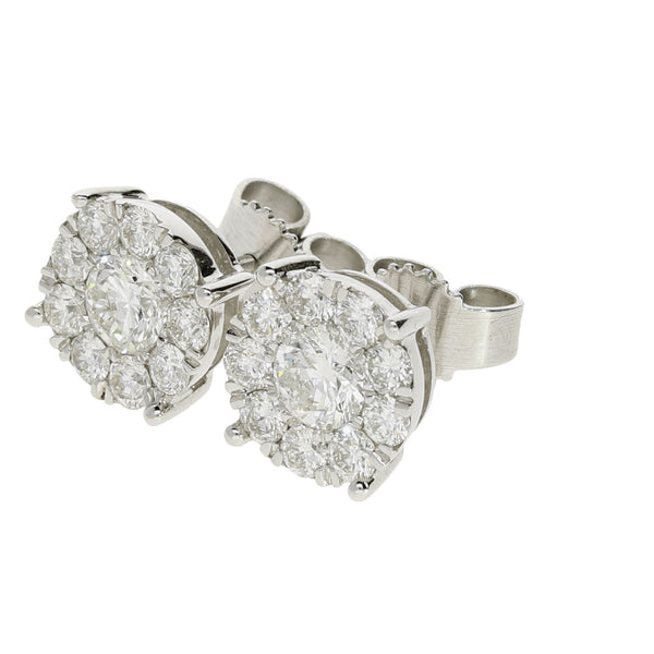 9ct White Gold Diamond Cluster Earrings - 1.00ct