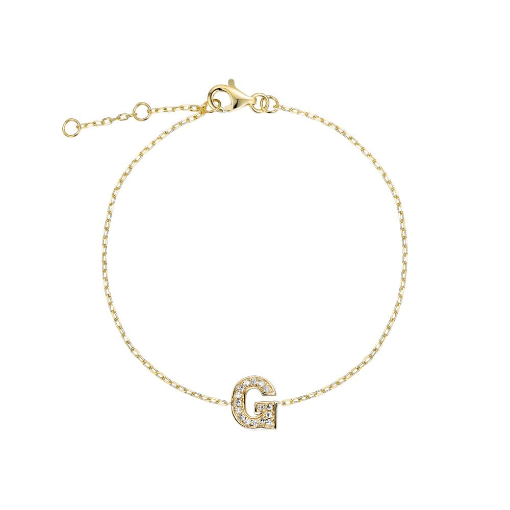 9ct Yellow Gold Diamond Initial G Bracelet - 6"/6.5"/7" - 0.05ct