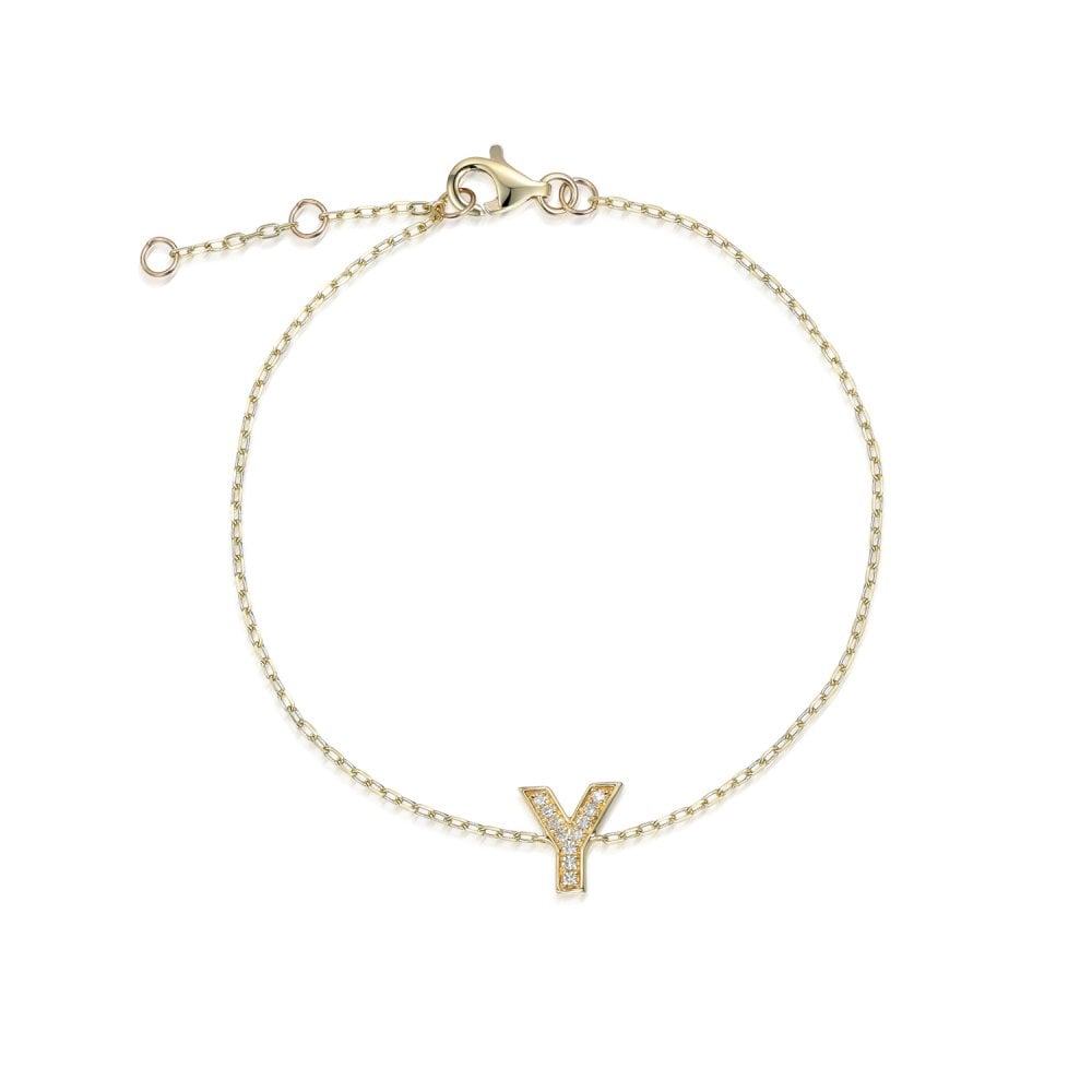 9ct Yellow Gold Diamond Initial Y Bracelet - 6"/6.5"/7" - 0.07ct