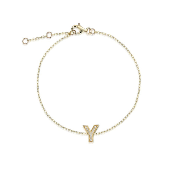 9ct Yellow Gold Diamond Initial Y Bracelet - 6"/6.5"/7" - 0.07ct