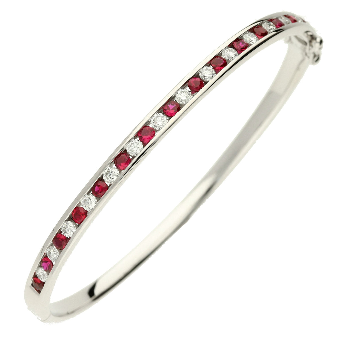18ct White Gold Diamond & Ruby Bangle - 0.81ct