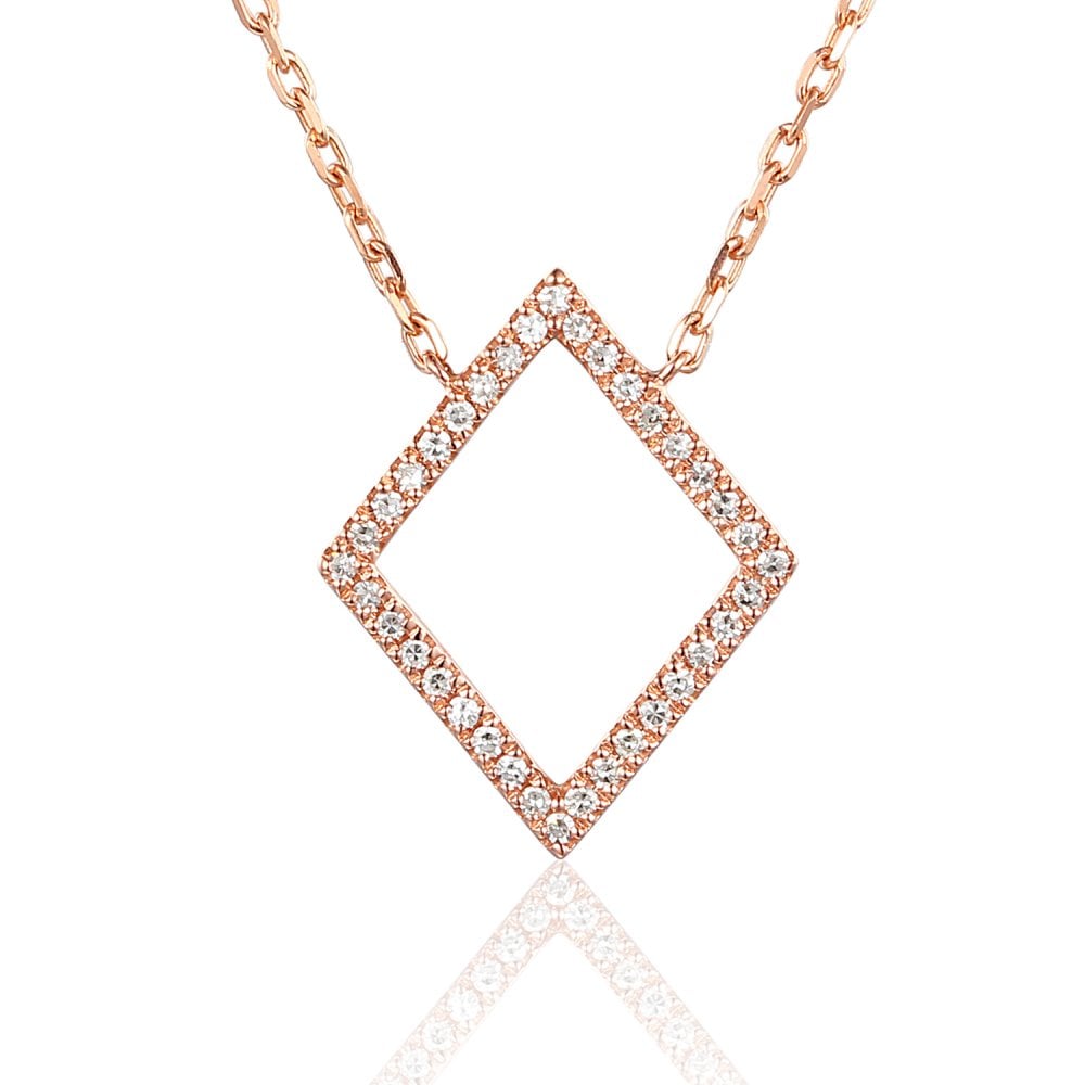 18ct Rose Gold Open Circle Diamond Necklace - 16/18" - 0.10ct