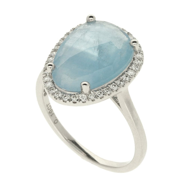 Ladies 18ct White Gold Opaque Aqua And Diamond Ring