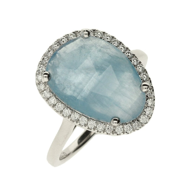 Ladies 18ct White Gold Opaque Aqua And Diamond Ring