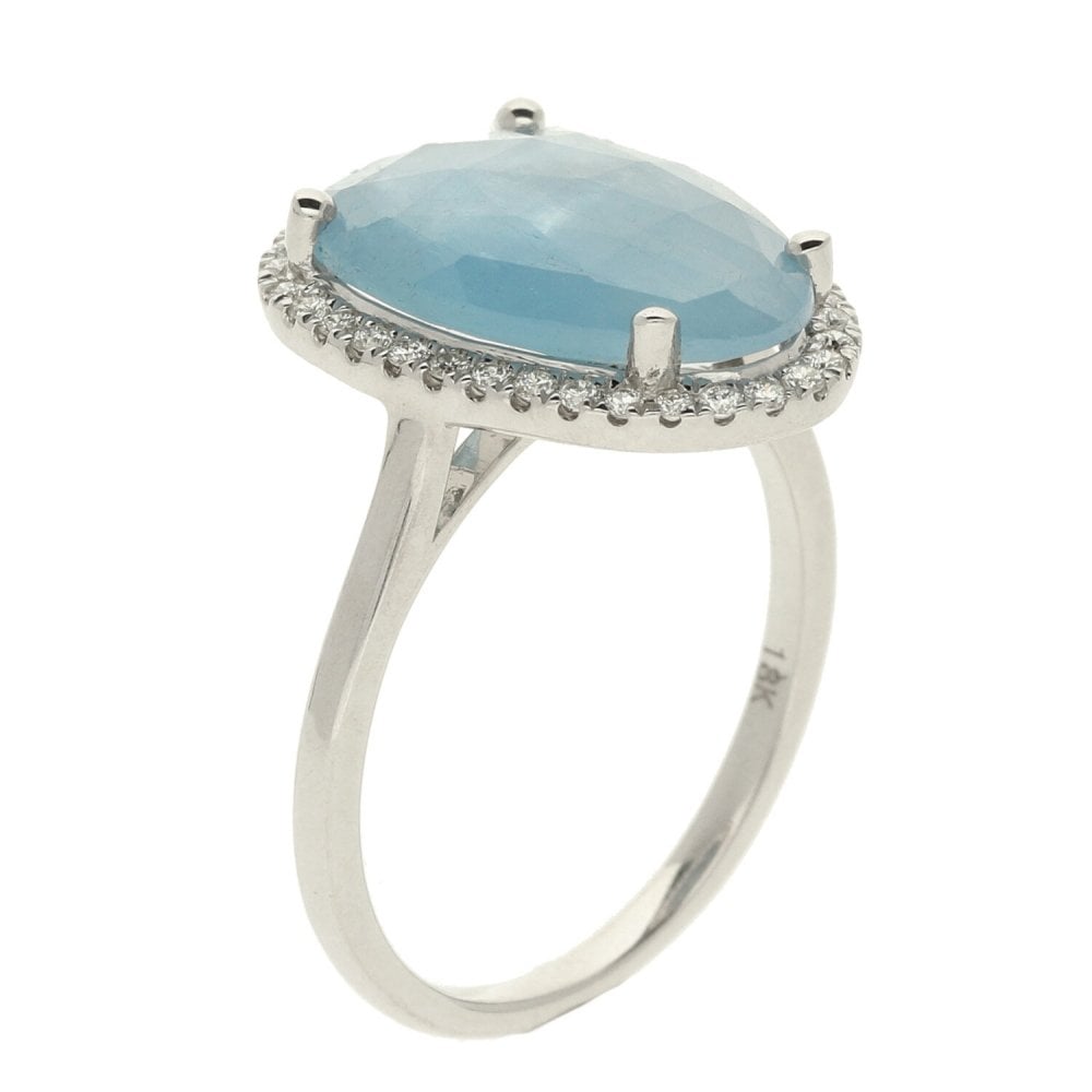 Ladies 18ct White Gold Opaque Aqua And Diamond Ring