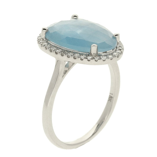 Ladies 18ct White Gold Opaque Aqua And Diamond Ring