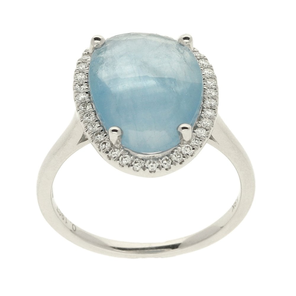 Ladies 18ct White Gold Opaque Aqua And Diamond Ring