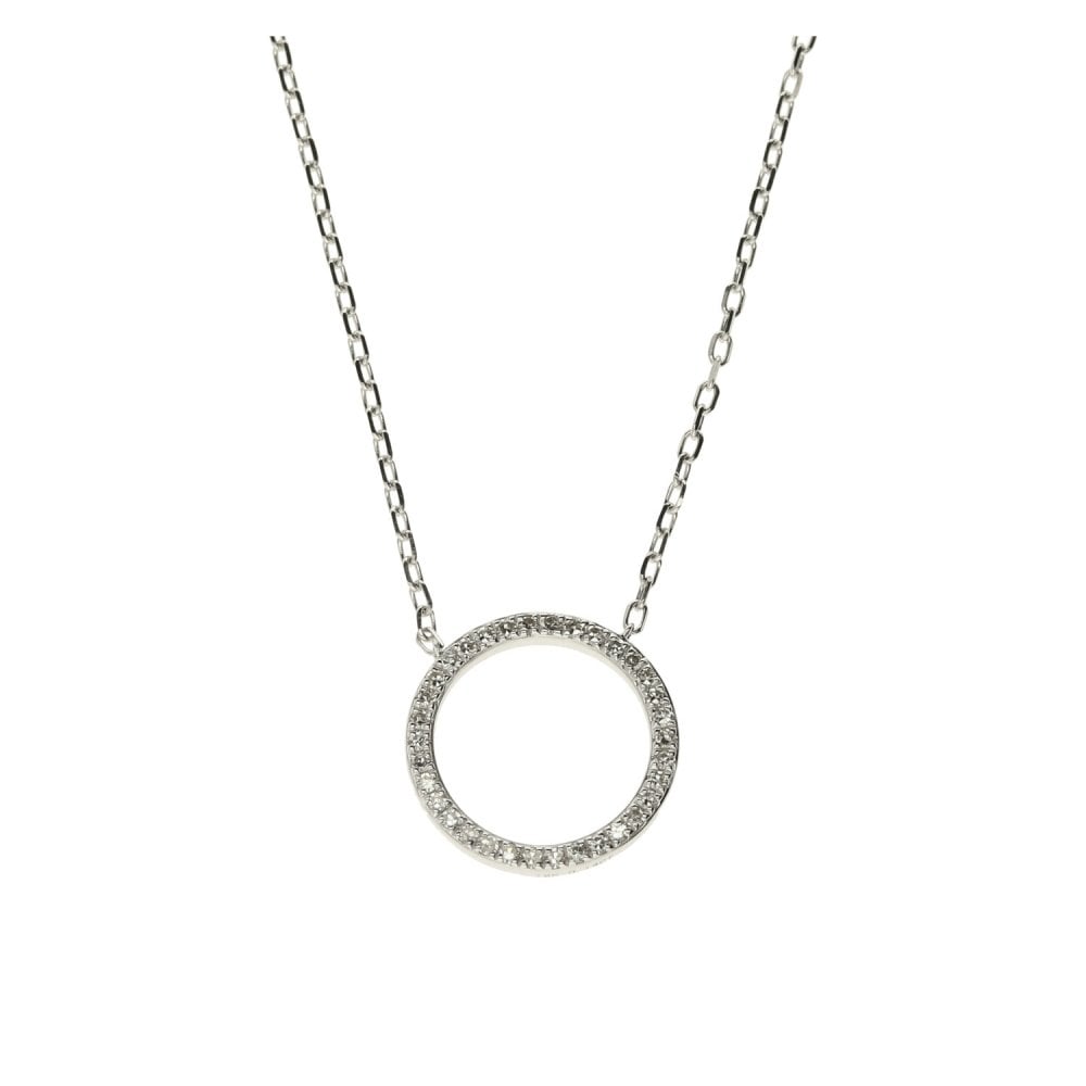18ct White Gold Open Circle Diamond Necklace - 16/18" - 0.14ct