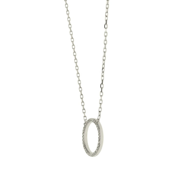 18ct White Gold Open Circle Diamond Necklace - 16/18" - 0.14ct