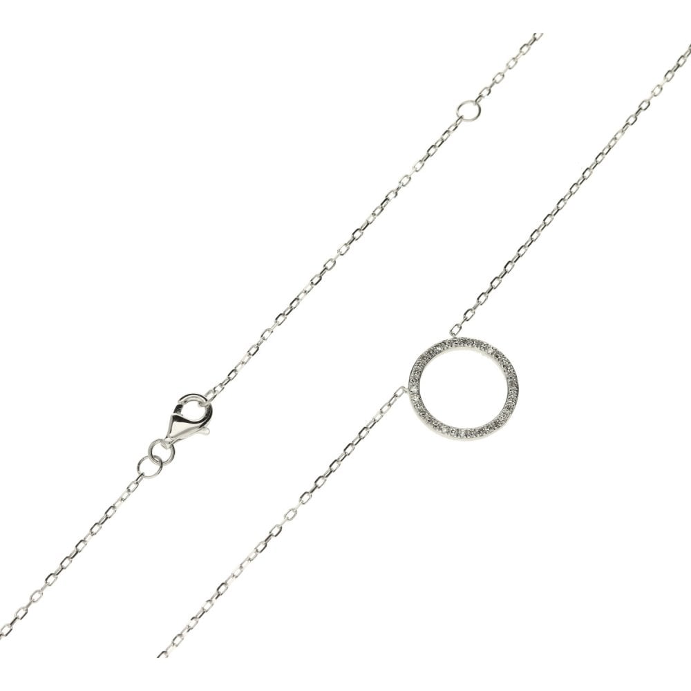 18ct White Gold Open Circle Diamond Necklace - 16/18" - 0.14ct