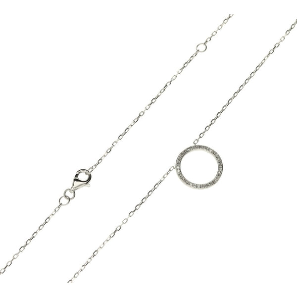 18ct White Gold Open Circle Diamond Necklace - 16/18" - 0.14ct