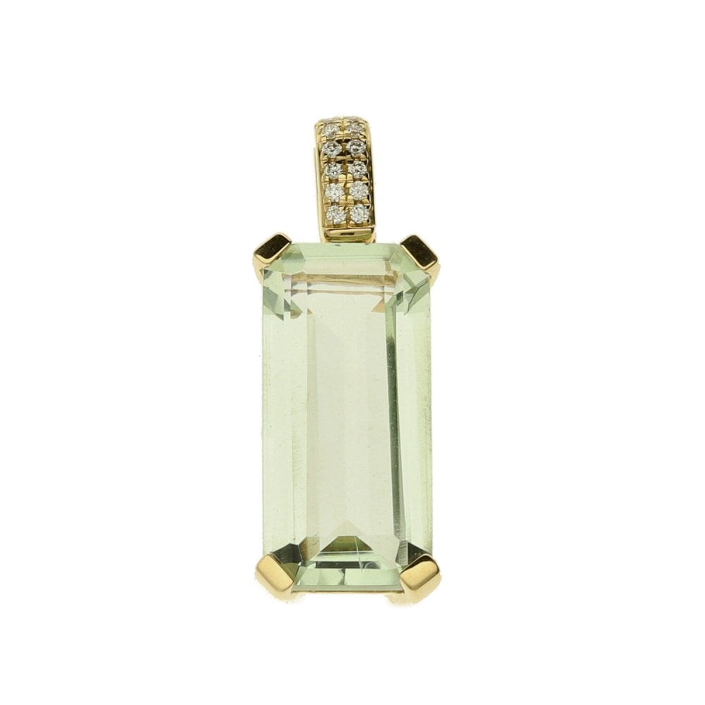 Ladies 18ct Yellow Gold Diamond And Green Amethyst Pendant