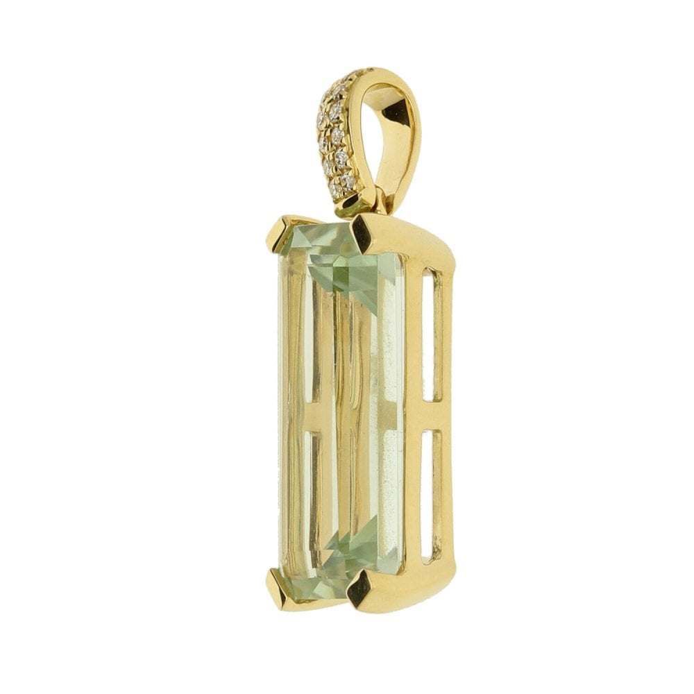Ladies 18ct Yellow Gold Diamond And Green Amethyst Pendant