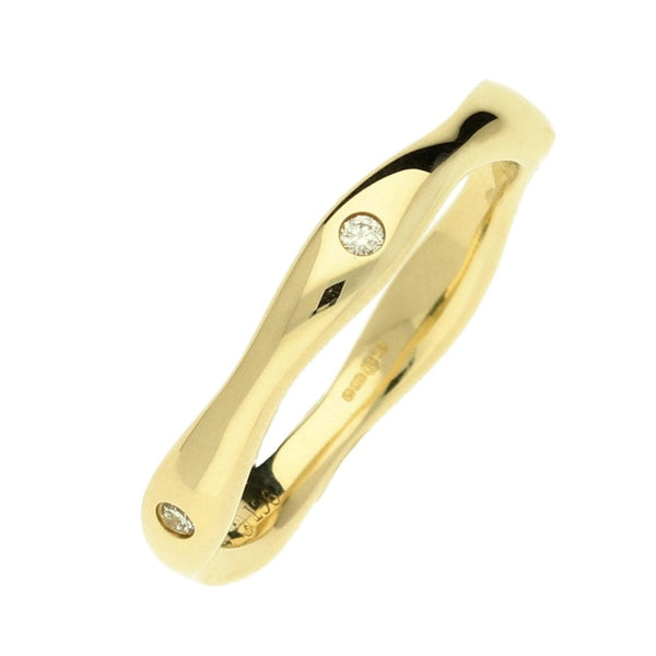 Ladies 9ct Yellow Gold Diamond Set Bones Style Ring - 0.06ct