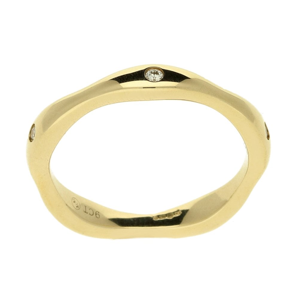 Ladies 9ct Yellow Gold Diamond Set Bones Style Ring - 0.06ct
