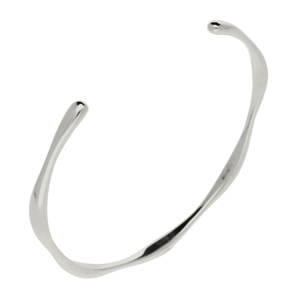 Ladies 9ct White Gold Bones Style Torque Bangle