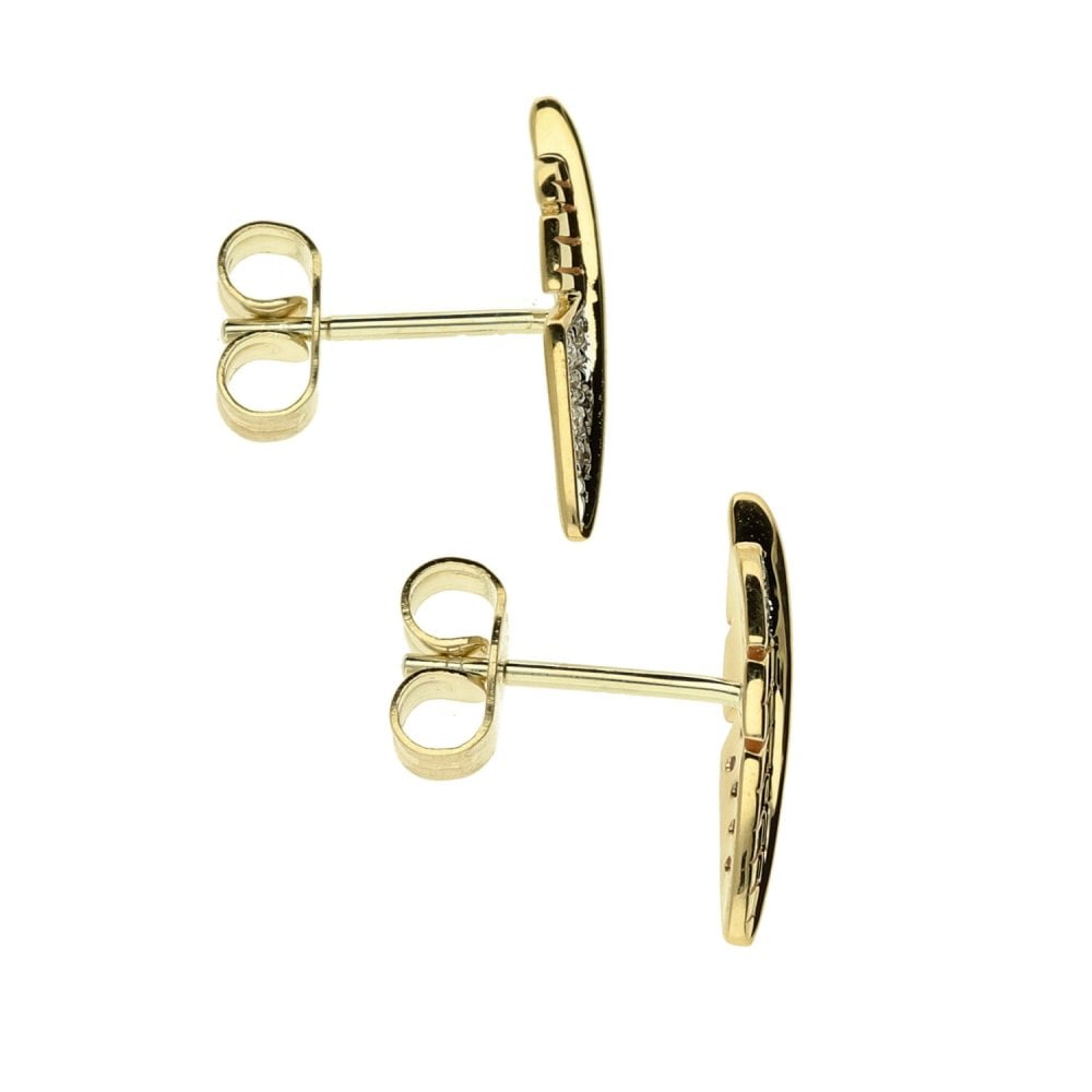 Ladies 9ct Yellow Gold Diamond Feather Stud Earrings