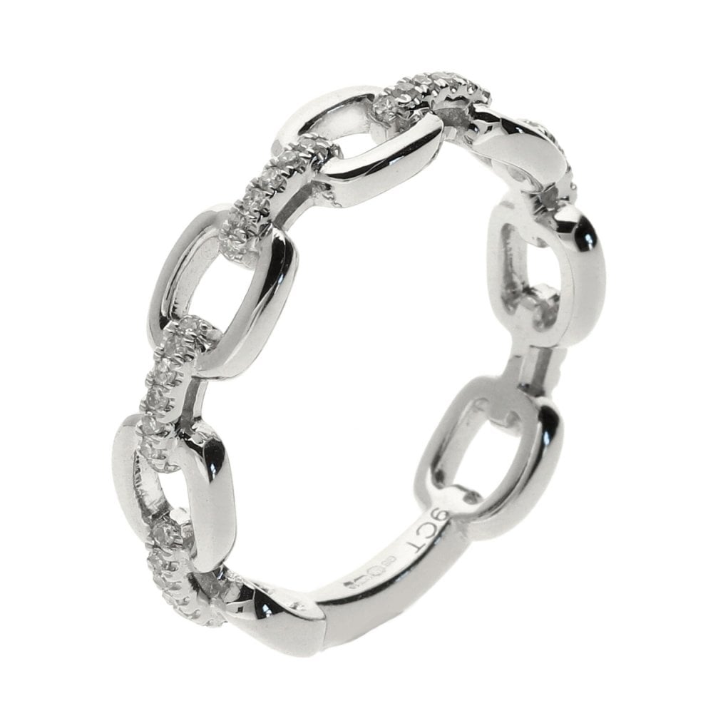 Ladies 9ct White Gold Diamond Set Bar & Open Link Ring - 0.13ct