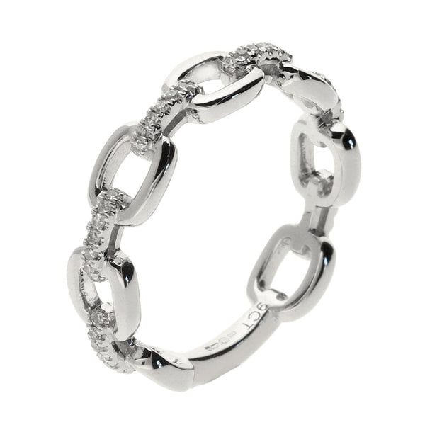 Ladies 9ct White Gold Diamond Set Bar & Open Link Ring - 0.13ct