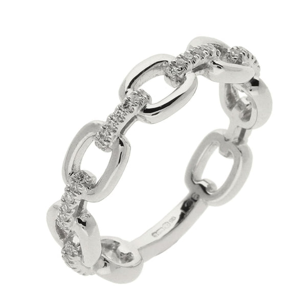 Ladies 9ct White Gold Diamond Set Bar & Open Link Ring - 0.13ct