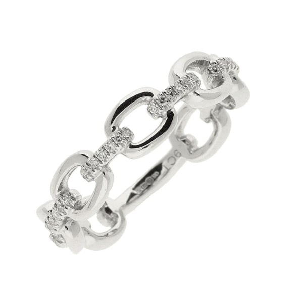 Ladies 9ct White Gold Diamond Set Bar & Open Link Ring - 0.13ct
