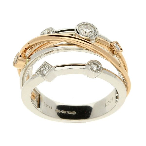 18ct Rose & White Gold Scatter Diamond Split Band Ring - 0.41ct