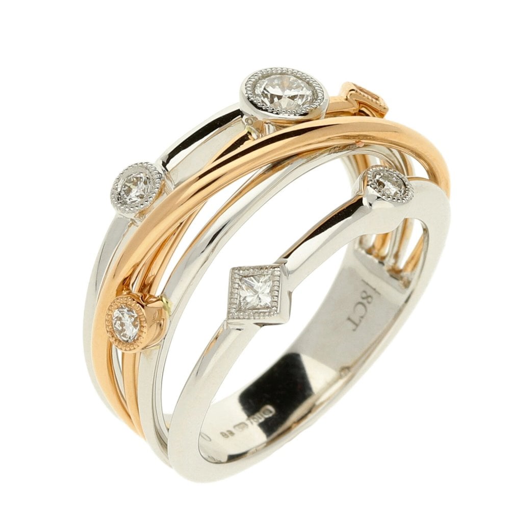 18ct Rose & White Gold Scatter Diamond Split Band Ring - 0.41ct