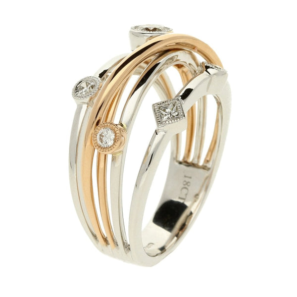 18ct Rose & White Gold Scatter Diamond Split Band Ring - 0.41ct