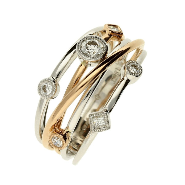 18ct Rose & White Gold Scatter Diamond Split Band Ring - 0.41ct