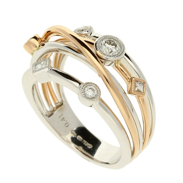 18ct Rose & White Gold Scatter Diamond Split Band Ring - 0.41ct