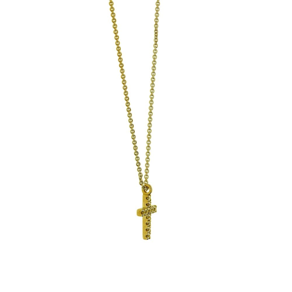 9ct Yellow Gold Diamond Cross & Necklace - 18" - 0.06ct