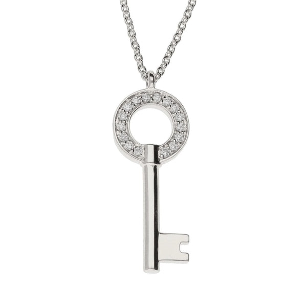 18ct White Gold Diamond Key Pendant & Necklace - 18" - 0.06ct