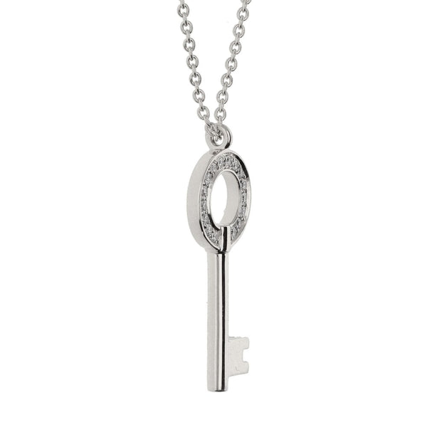 18ct White Gold Diamond Key Pendant & Necklace - 18" - 0.06ct