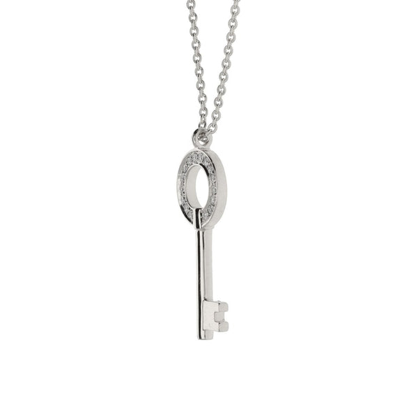 18ct White Gold Diamond Key Pendant & Necklace - 18" - 0.06ct