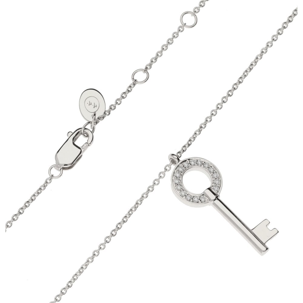 18ct White Gold Diamond Key Pendant & Necklace - 18" - 0.06ct