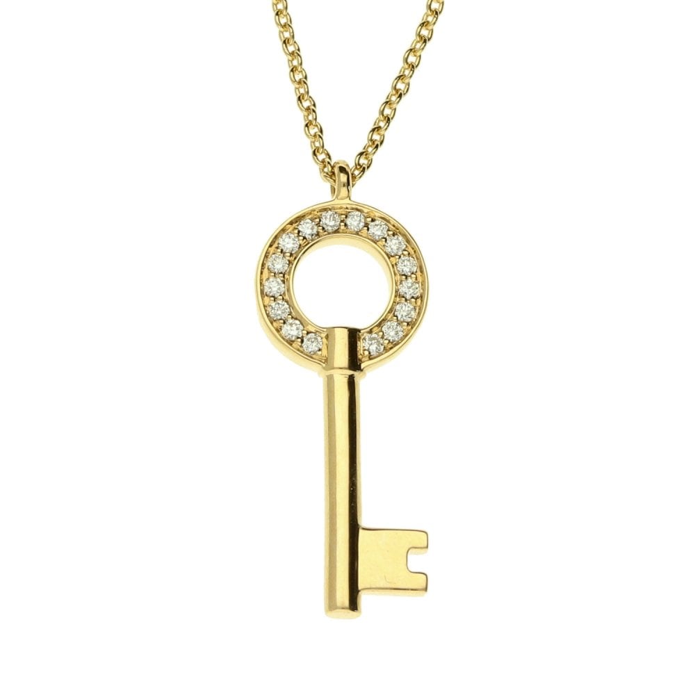 Ladies 18ct Yellow Gold Diamond Key Pendant And Chain