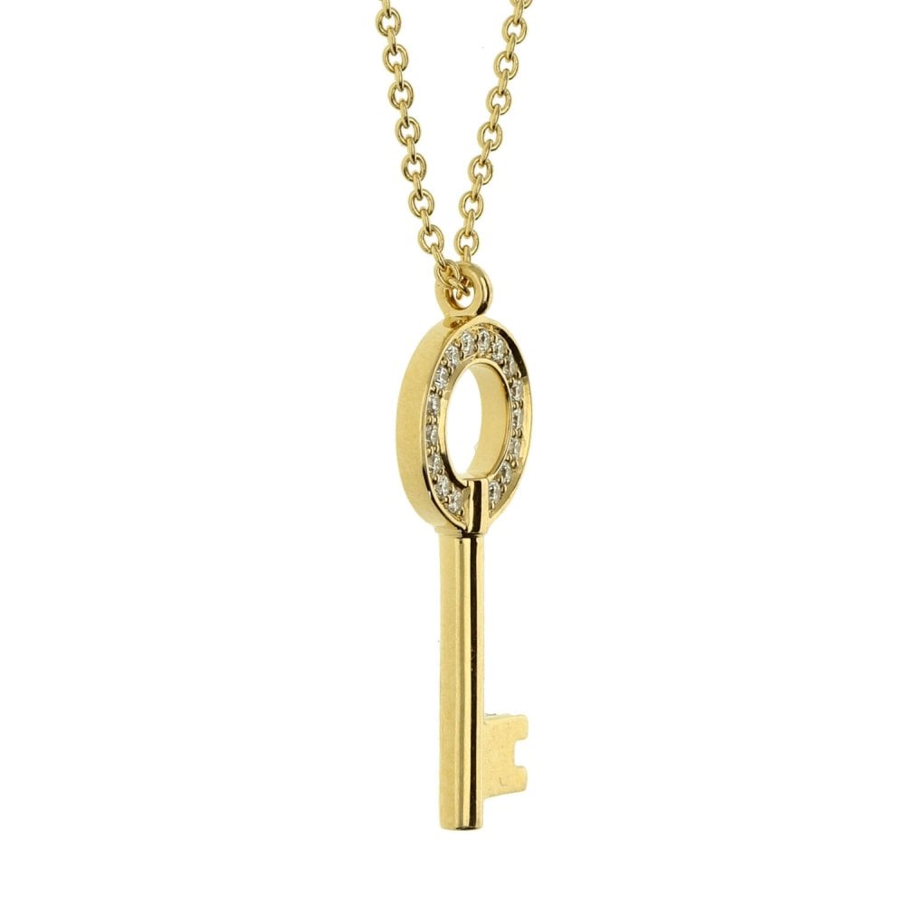 Ladies 18ct Yellow Gold Diamond Key Pendant And Chain